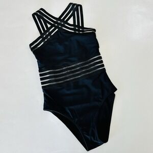 Aava Black One Piece Swimsuit S Crisscross Strappy Back Mesh Sustainable Swim